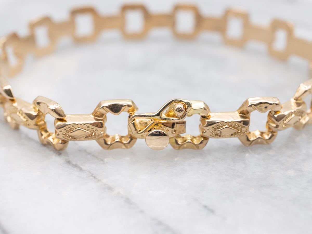 Gold Victorian Revival Decorated Link Bracelet