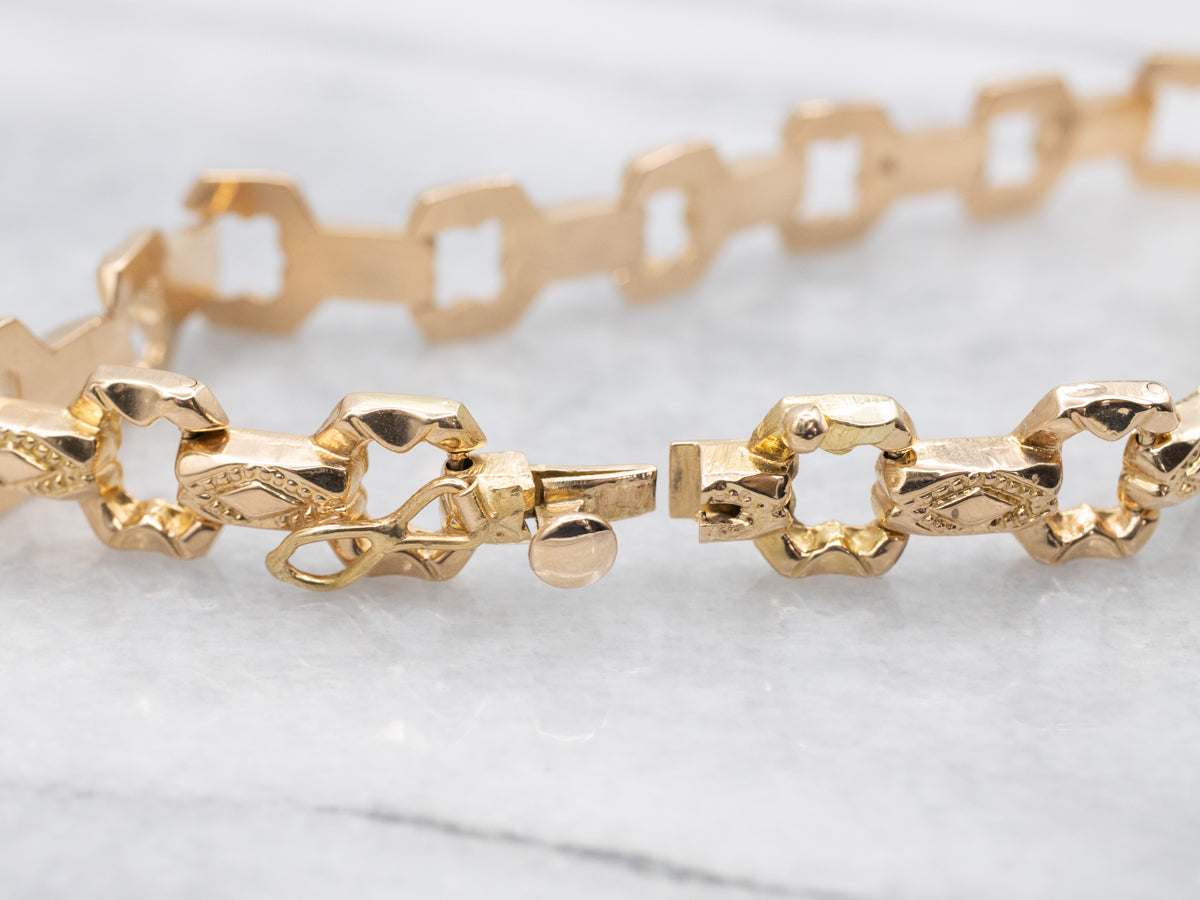 Gold Victorian Revival Decorated Link Bracelet