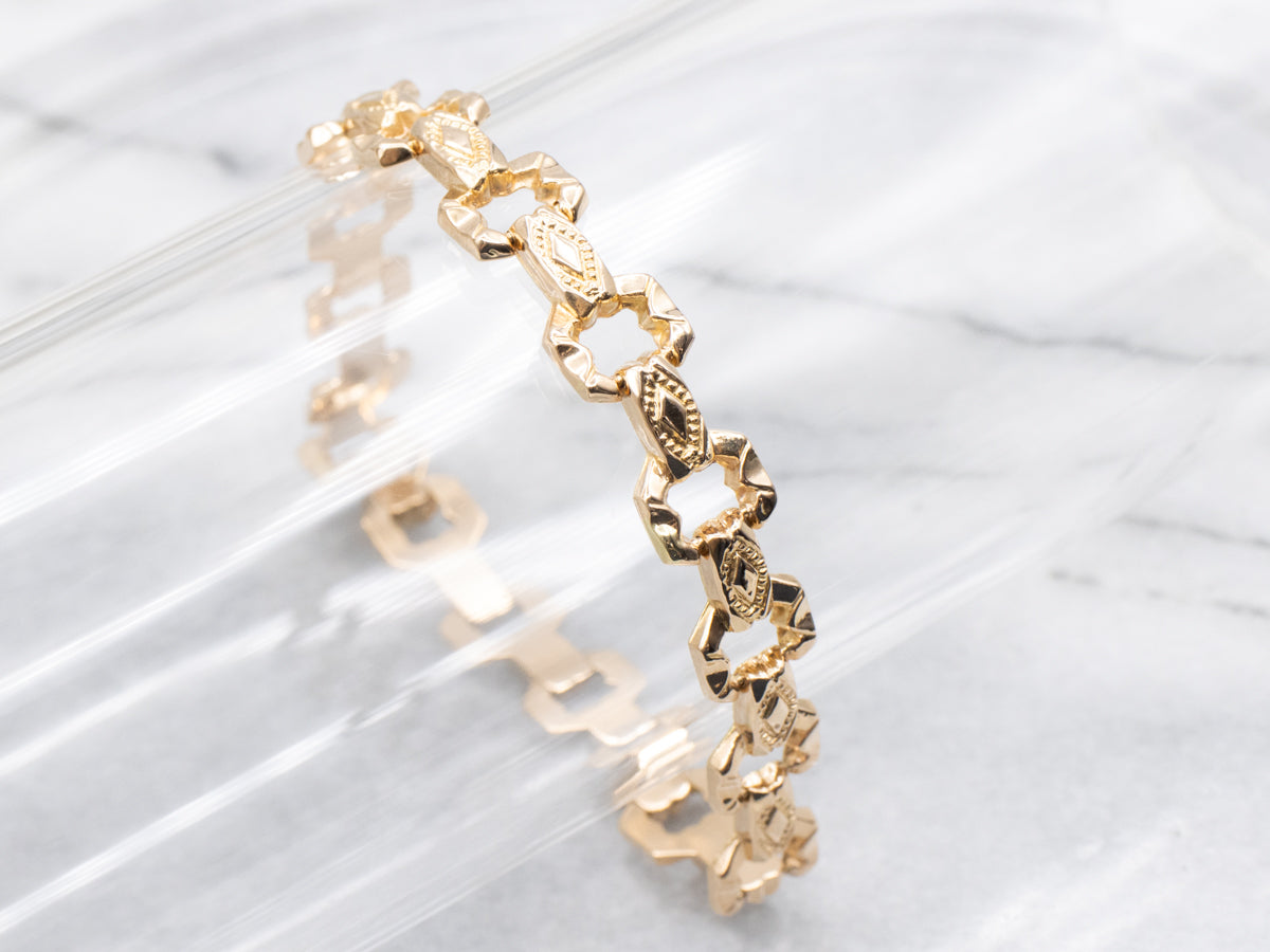 Gold Victorian Revival Decorated Link Bracelet