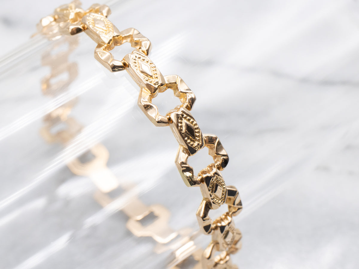 Gold Victorian Revival Decorated Link Bracelet