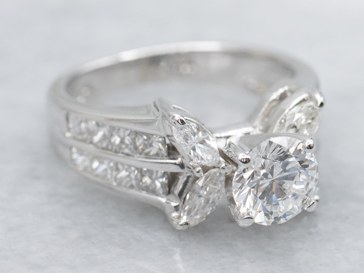 Modern Brilliant Diamond Engagement Ring with Mix-Cut Diamond Accents