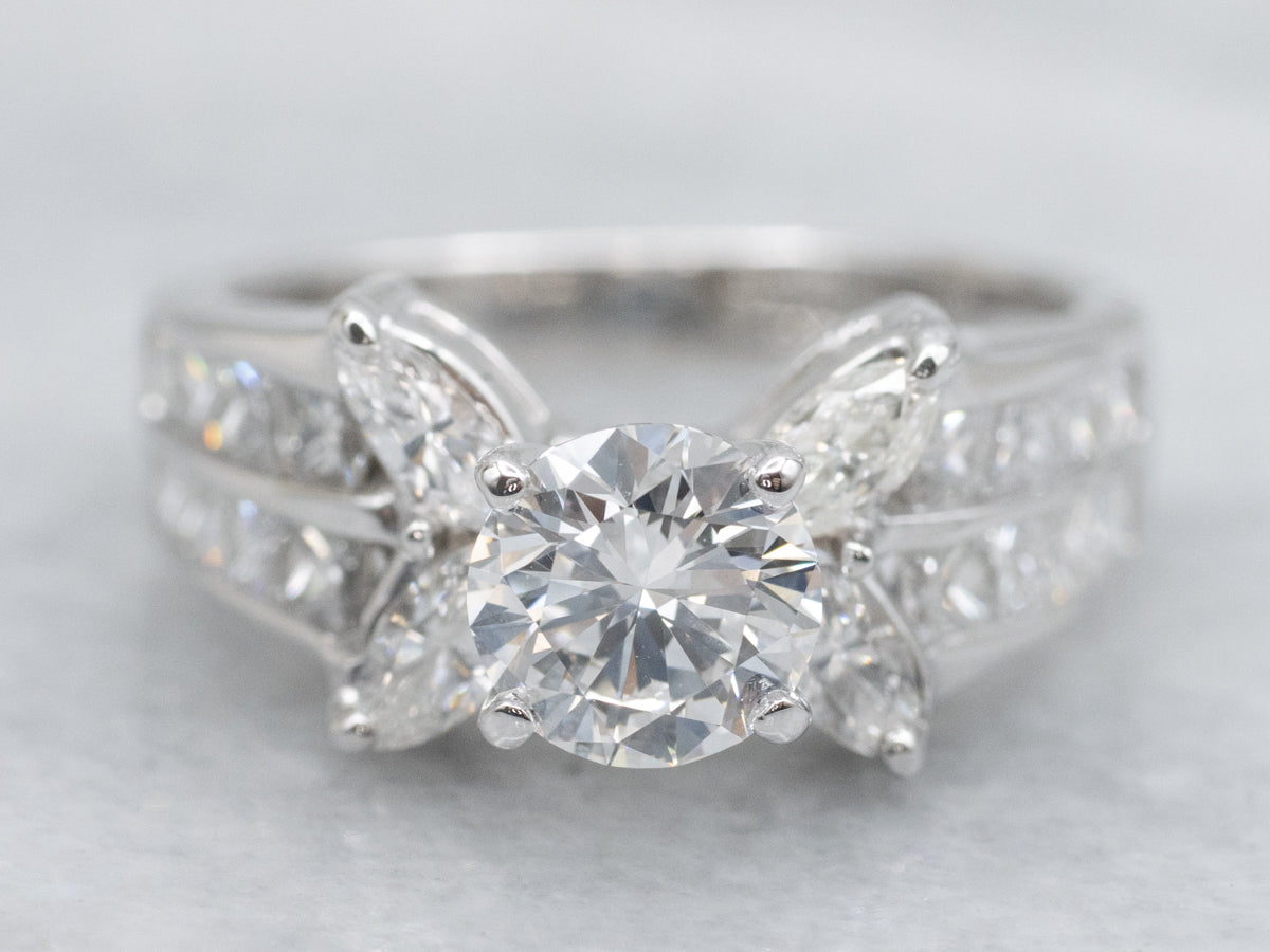 Modern Brilliant Diamond Engagement Ring with Mix-Cut Diamond Accents
