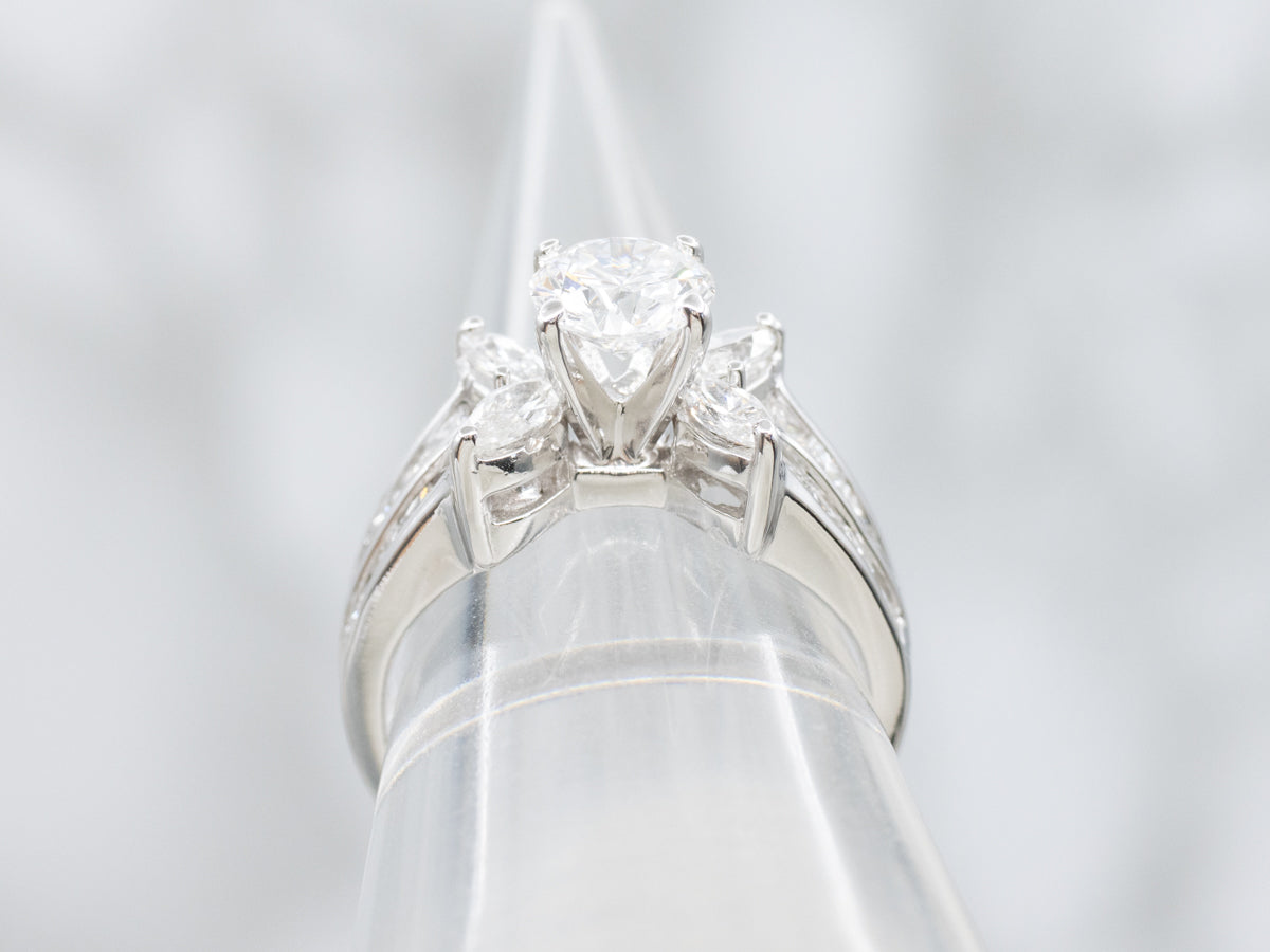Modern Brilliant Diamond Engagement Ring with Mix-Cut Diamond Accents