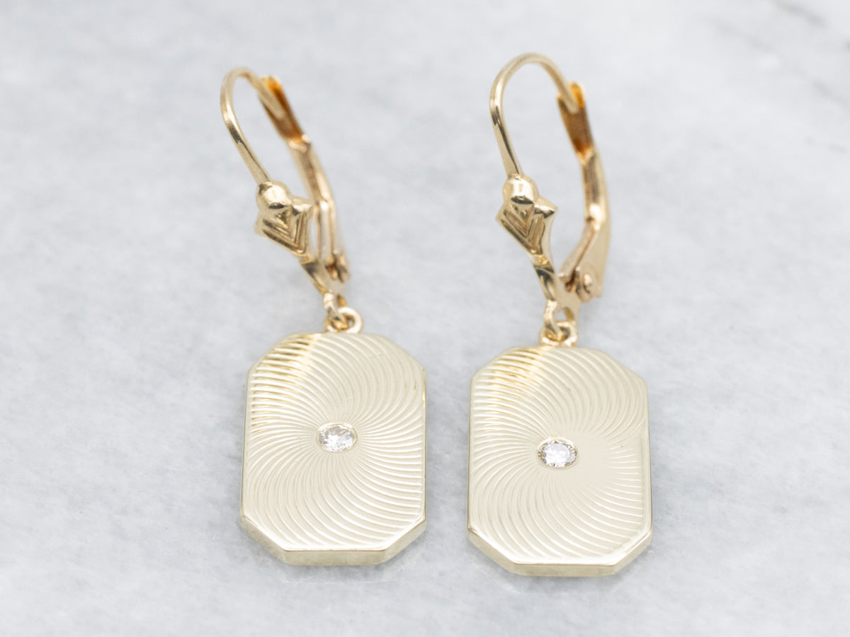 Swirling Gold Diamond Cufflink Conversion Drop Earrings