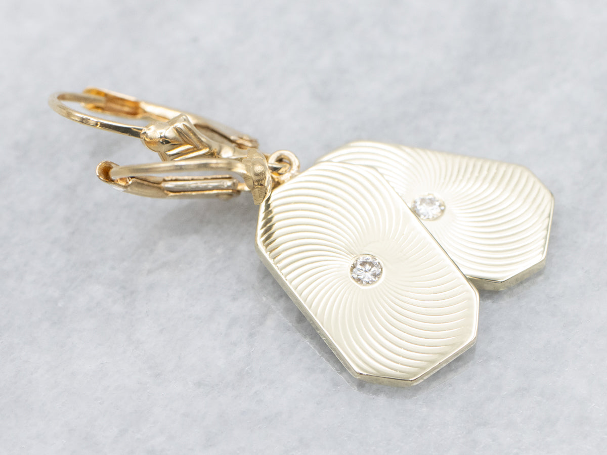 Swirling Gold Diamond Cufflink Conversion Drop Earrings
