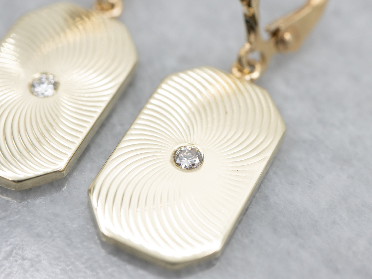 Swirling Gold Diamond Cufflink Conversion Drop Earrings
