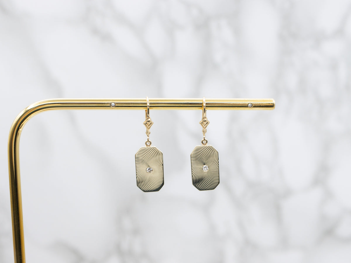 Swirling Gold Diamond Cufflink Conversion Drop Earrings