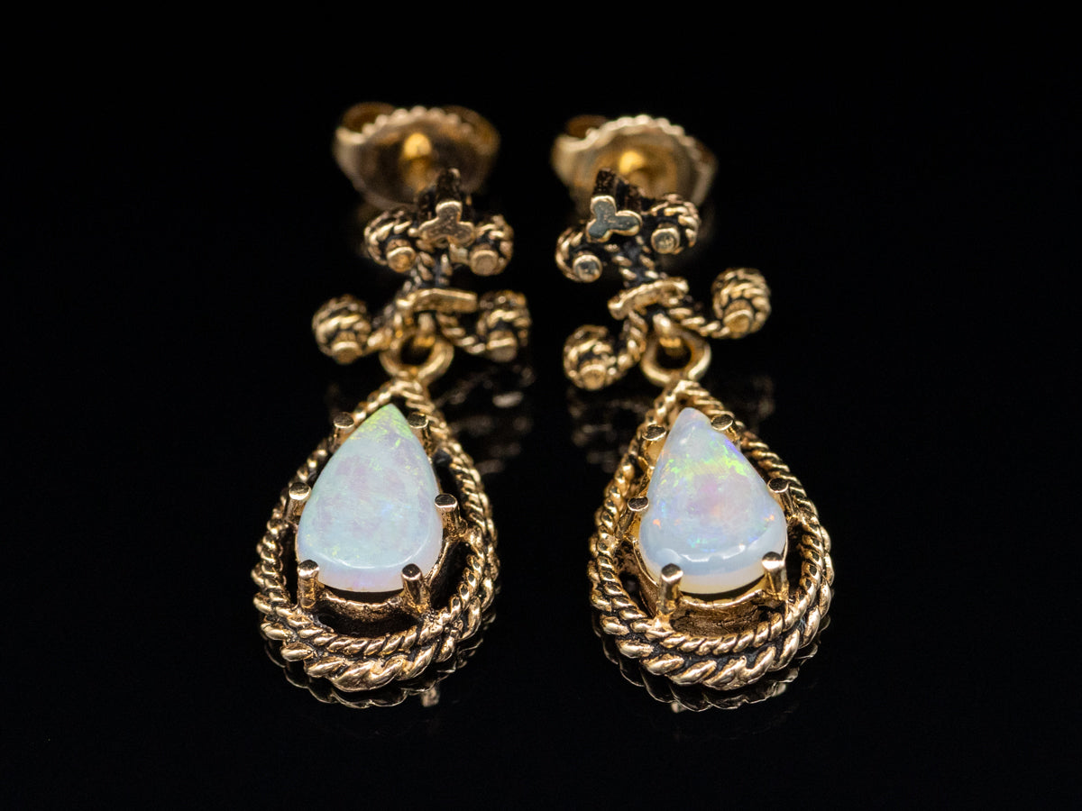 Teardrop Gold Australian Opal Drop Earrings