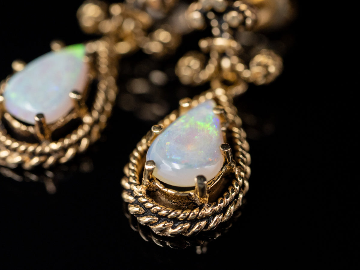 Teardrop Gold Australian Opal Drop Earrings