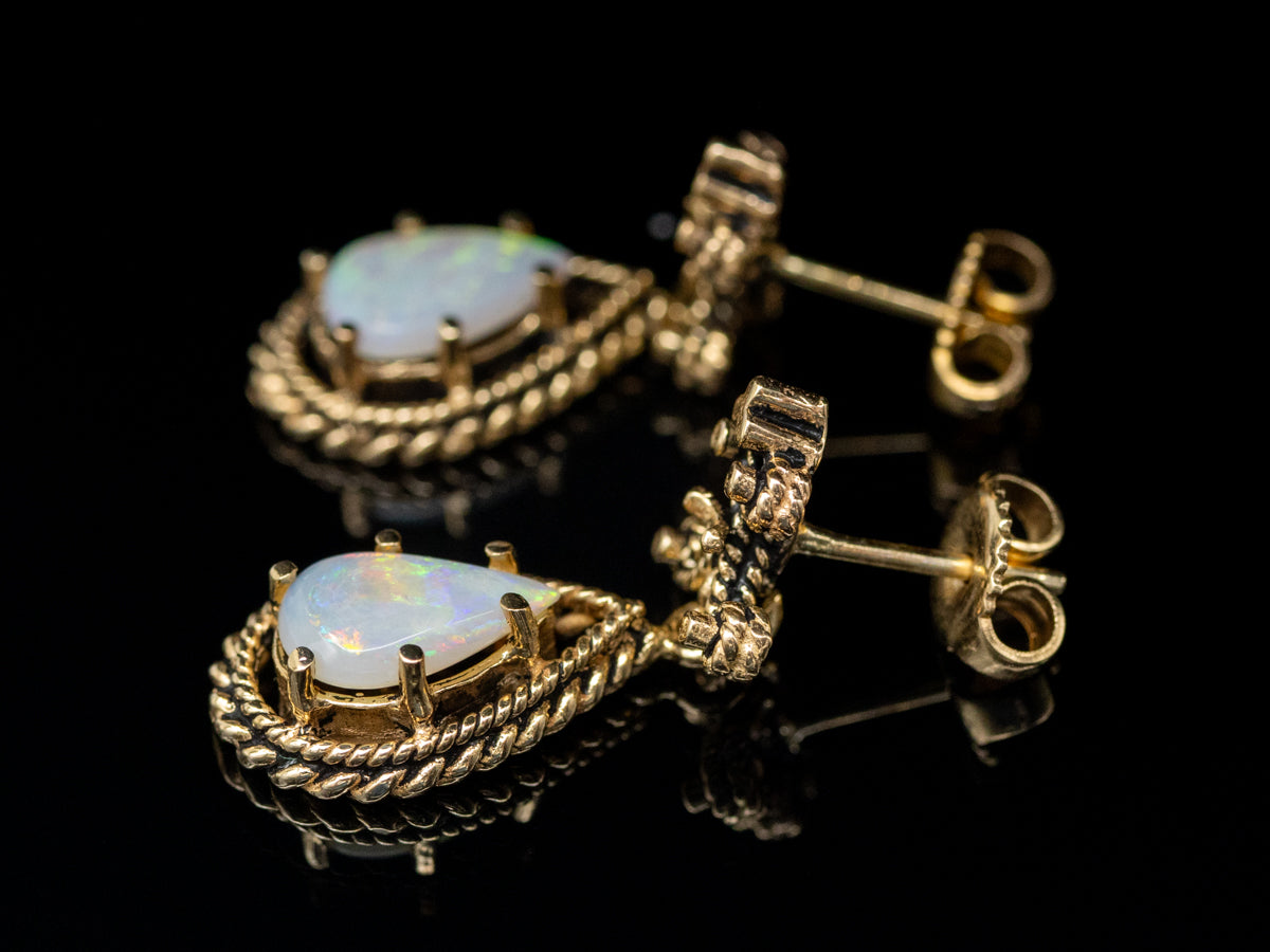 Teardrop Gold Australian Opal Drop Earrings
