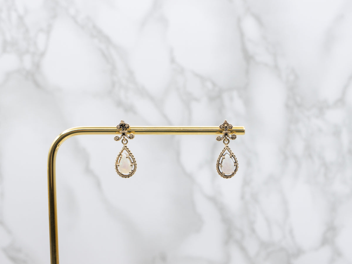 Teardrop Gold Australian Opal Drop Earrings