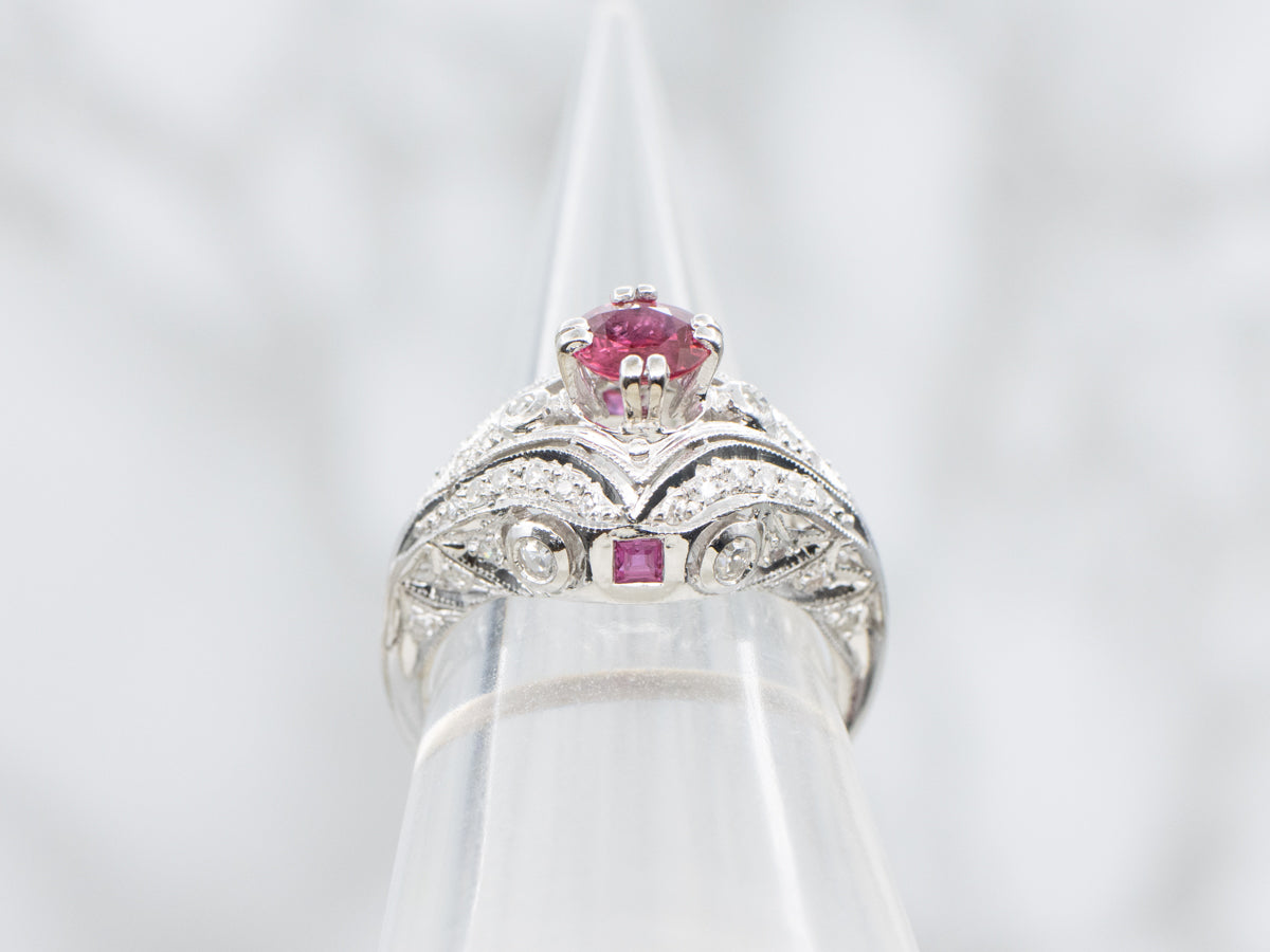 Art Deco-Inspired Ruby and Diamond White Gold Ring