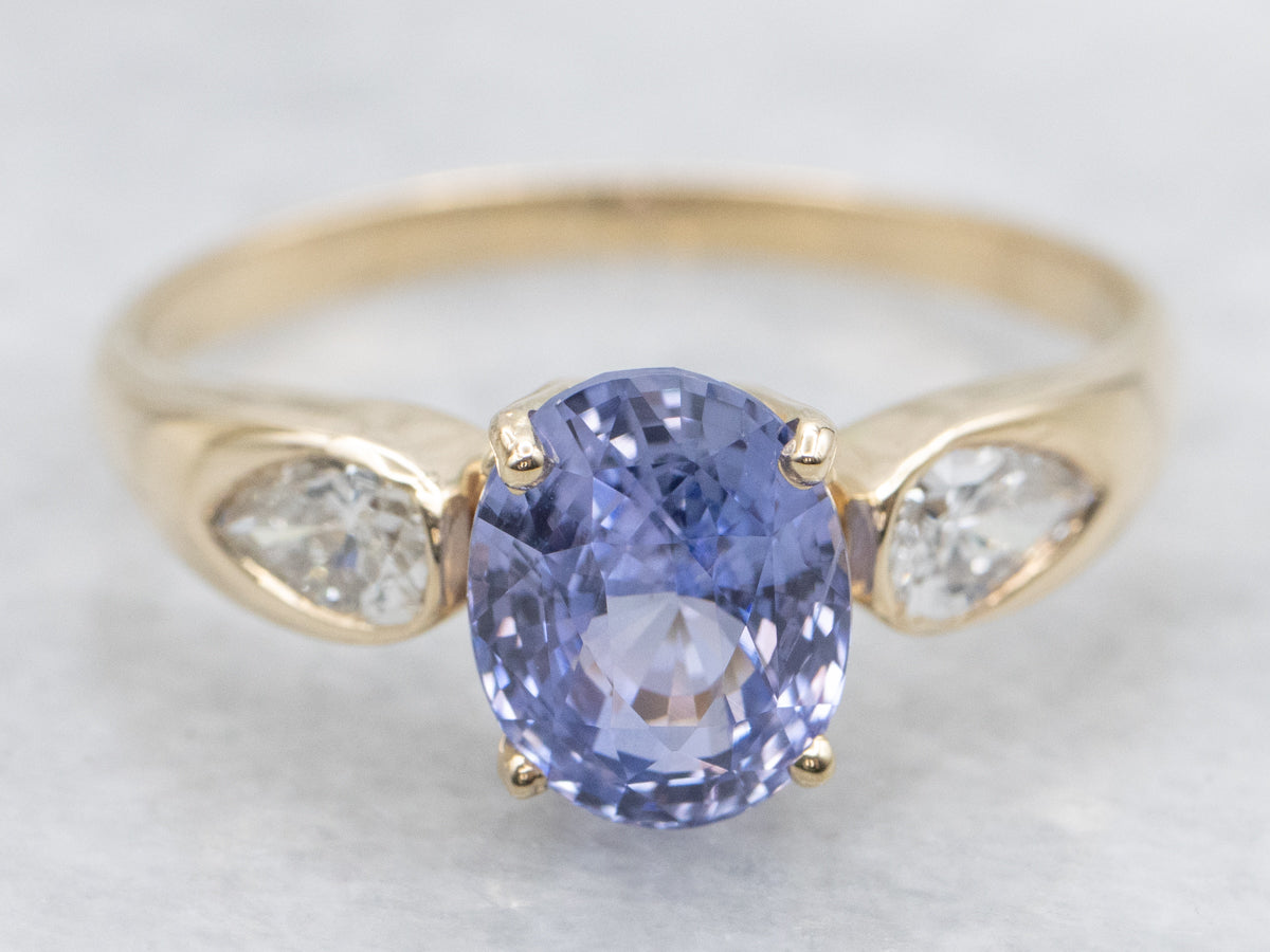 Modern Polished Gold Purple Sapphire and Diamond Ring
