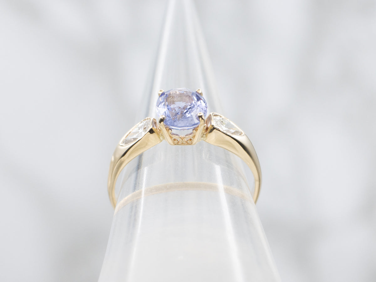 Modern Polished Gold Purple Sapphire and Diamond Ring