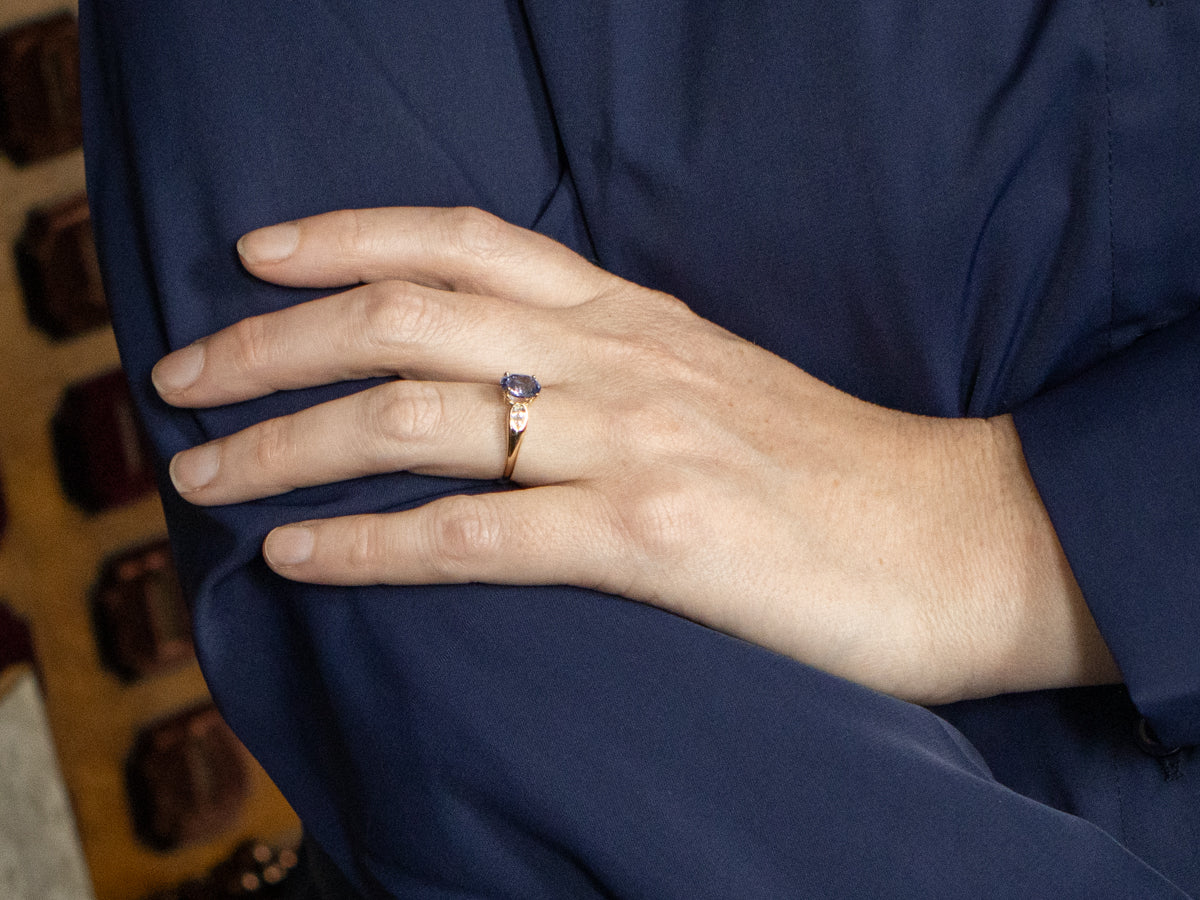 Modern Polished Gold Purple Sapphire and Diamond Ring