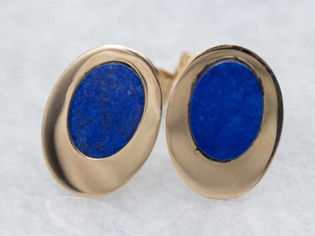 Mod Lapis and Gold Stud Earrings