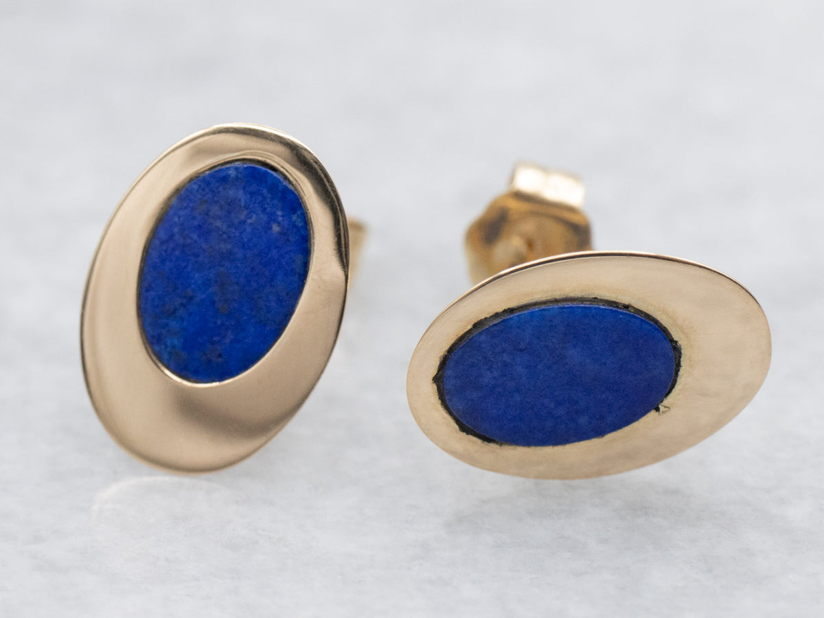 Mod Lapis and Gold Stud Earrings