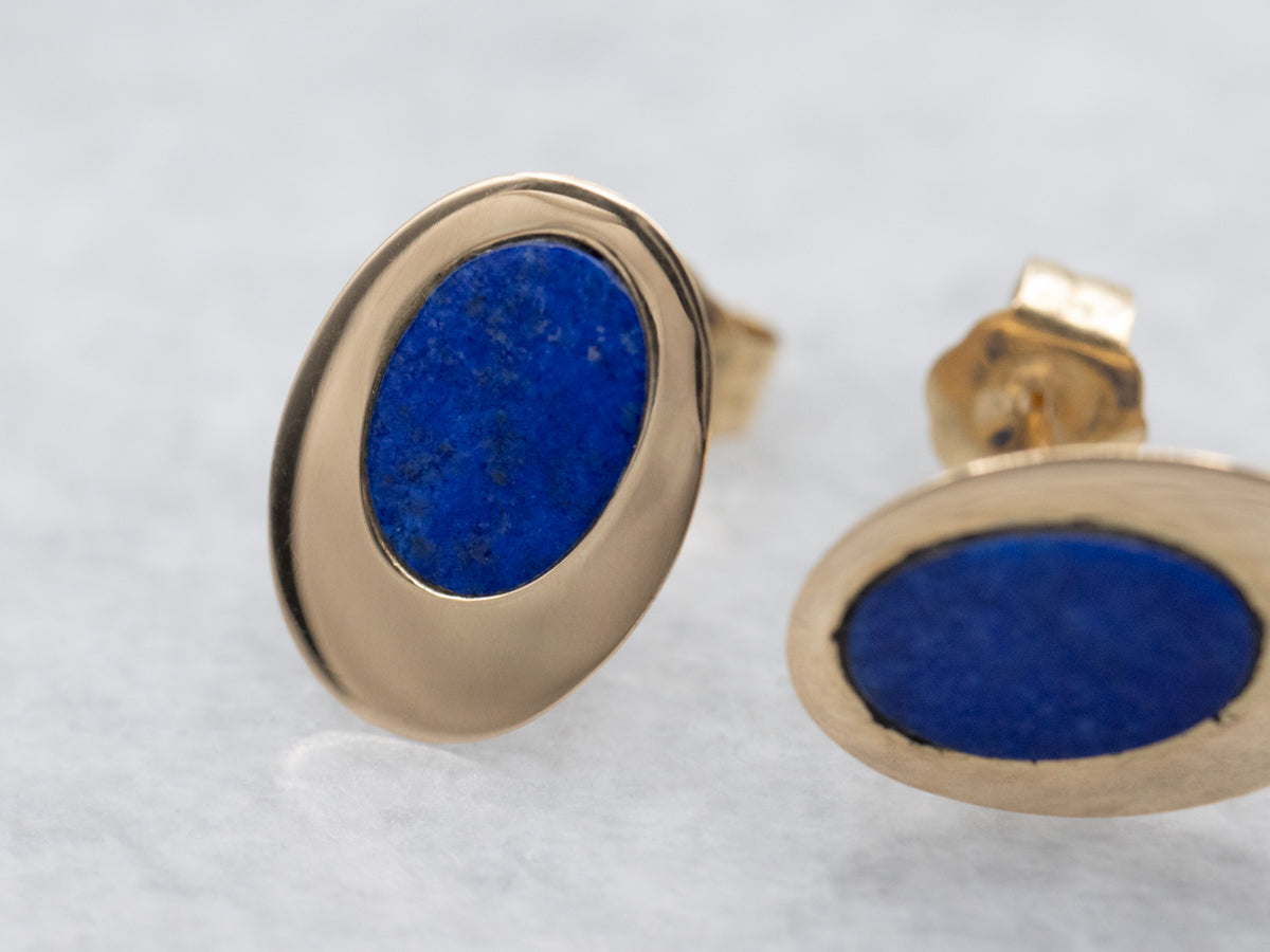 Mod Lapis and Gold Stud Earrings