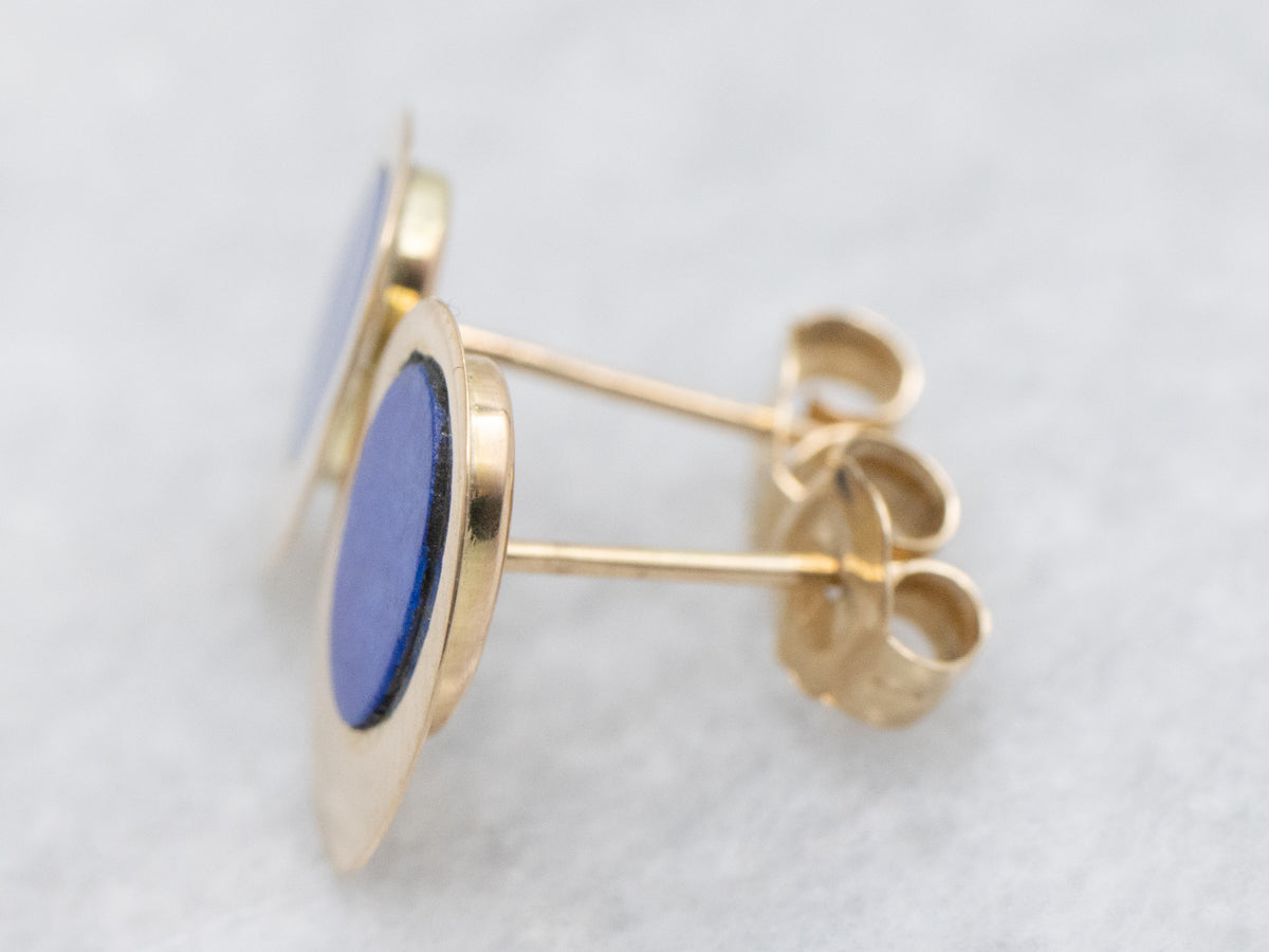 Mod Lapis and Gold Stud Earrings