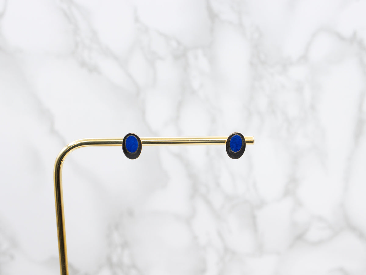 Mod Lapis and Gold Stud Earrings