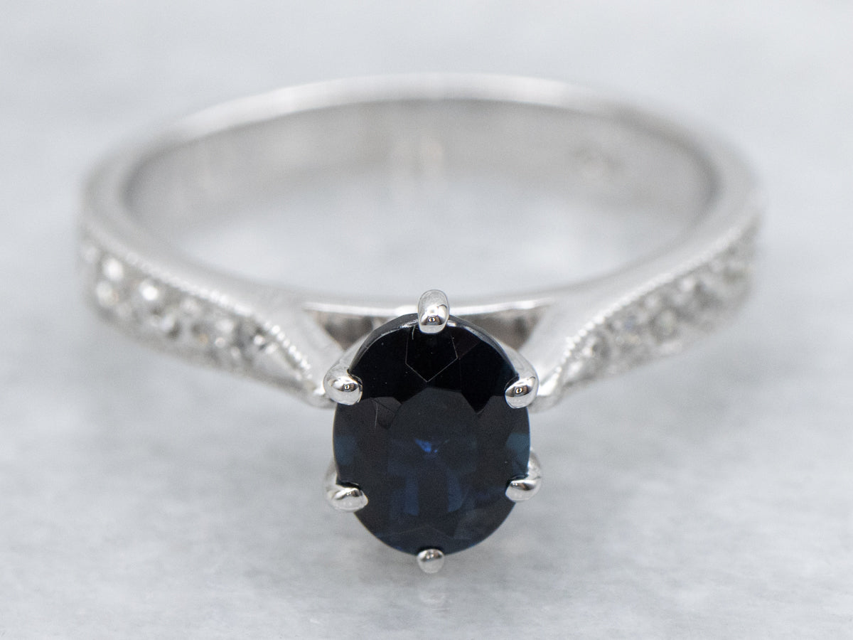 Indicolite Tourmaline and Diamond White Gold Ring