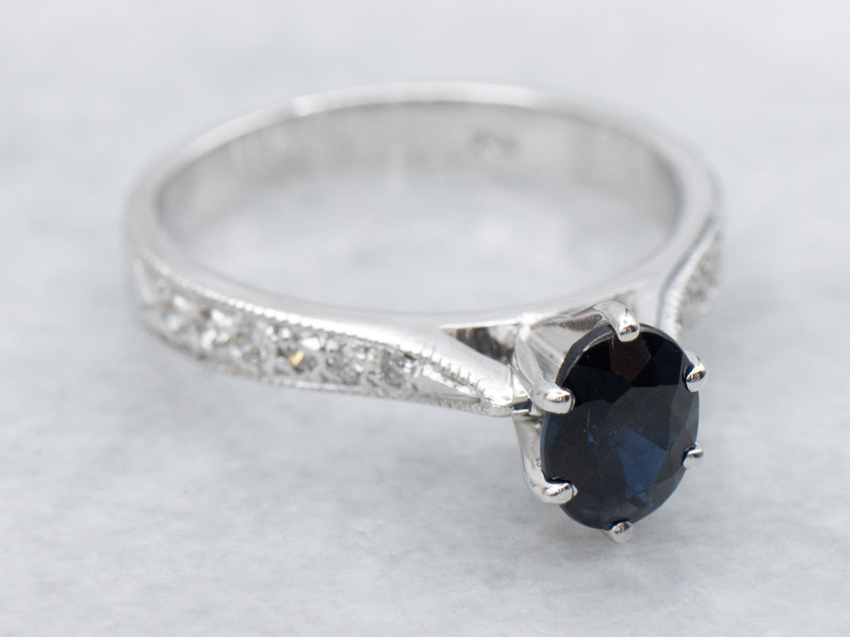 Indicolite Tourmaline and Diamond White Gold Ring