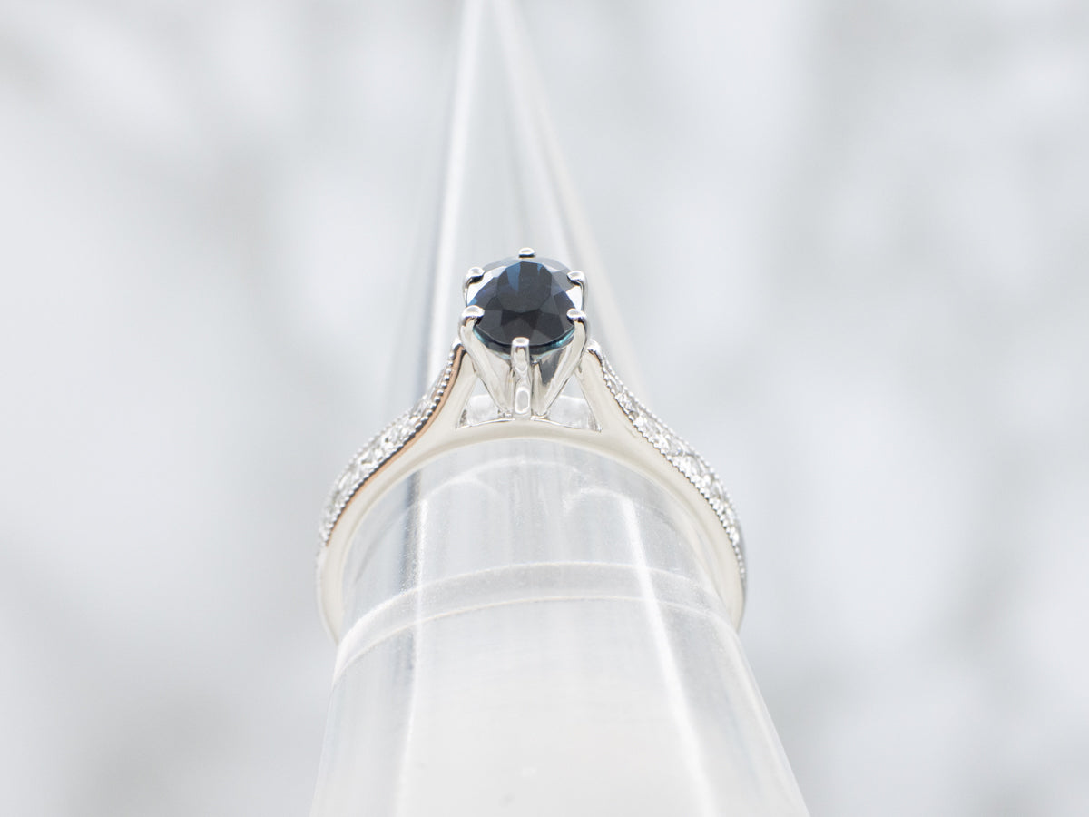 Indicolite Tourmaline and Diamond White Gold Ring