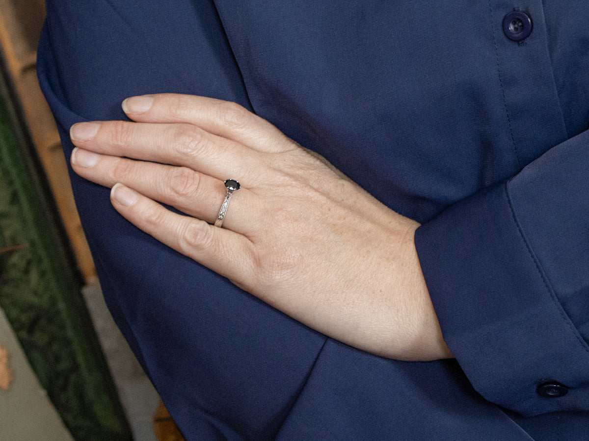 Indicolite Tourmaline and Diamond White Gold Ring