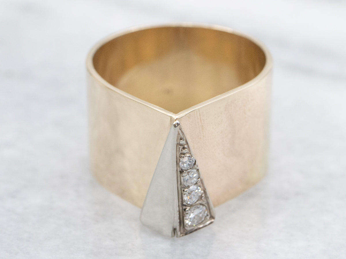 Modernist Two-Tone Gold Diamond Ring