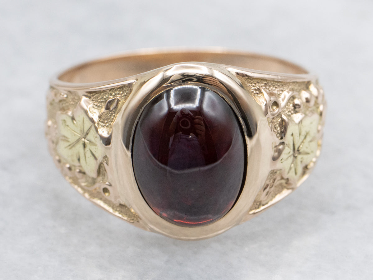 Antique Garnet Cabochon Botanical Ring