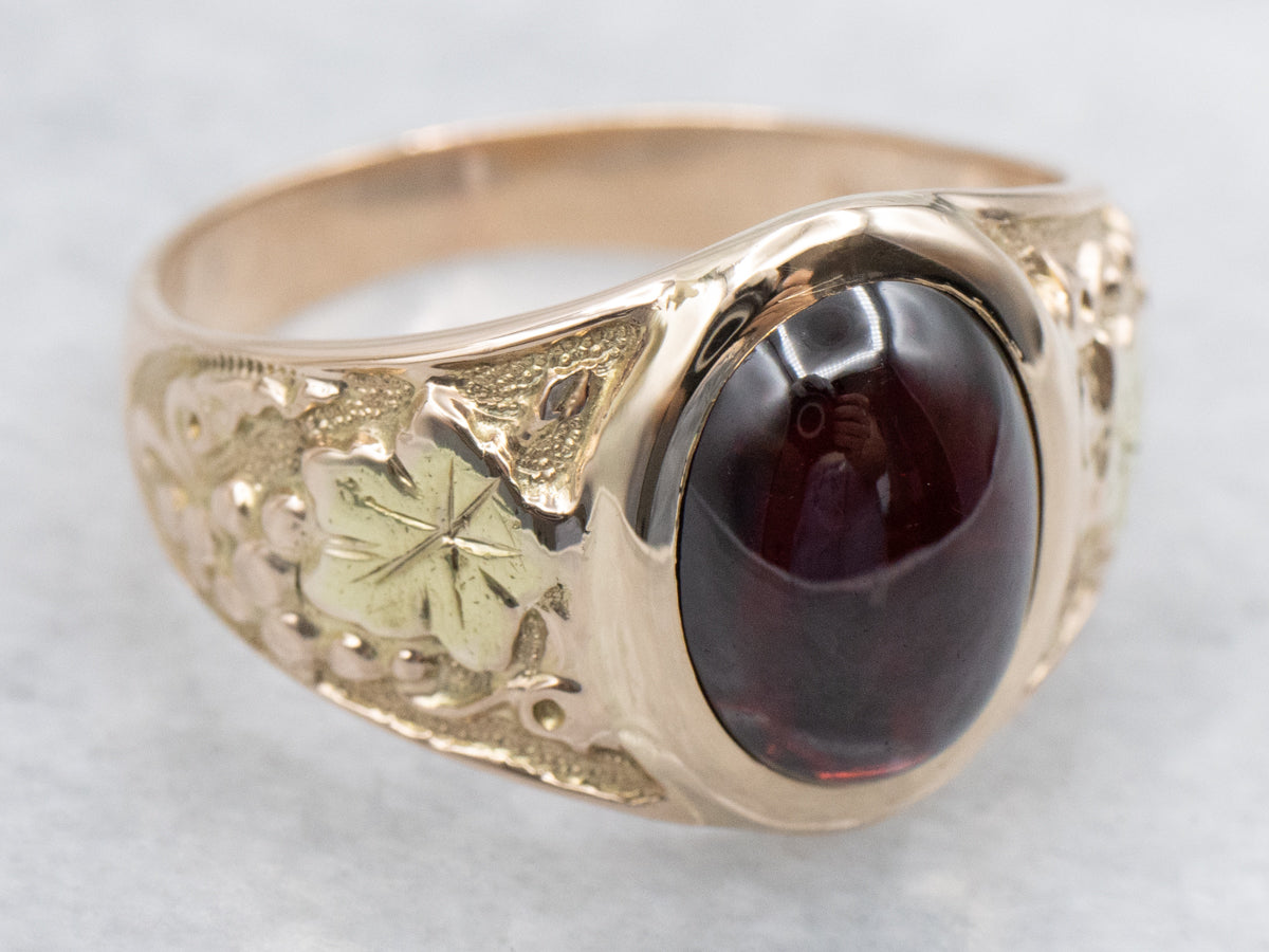 Antique Garnet Cabochon Botanical Ring