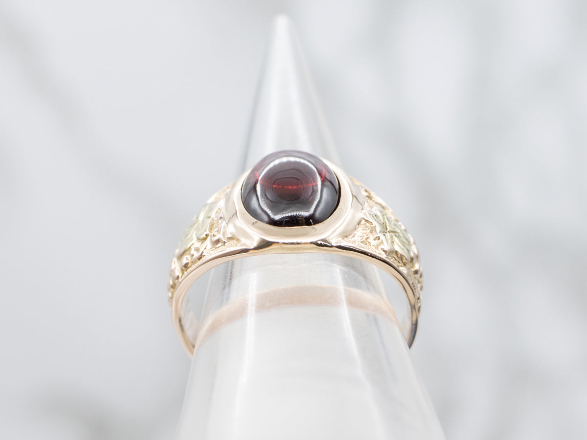 Antique Garnet Cabochon Botanical Ring