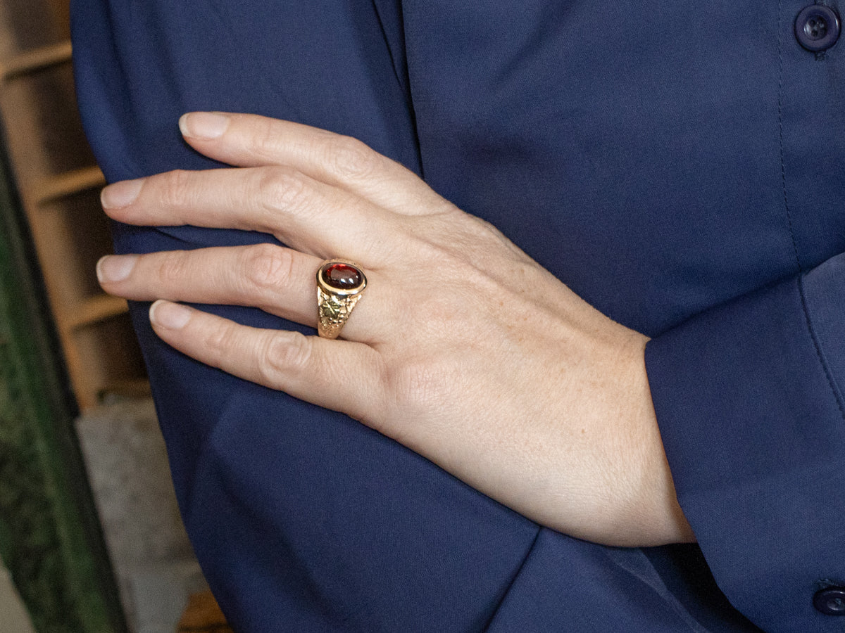Antique Garnet Cabochon Botanical Ring