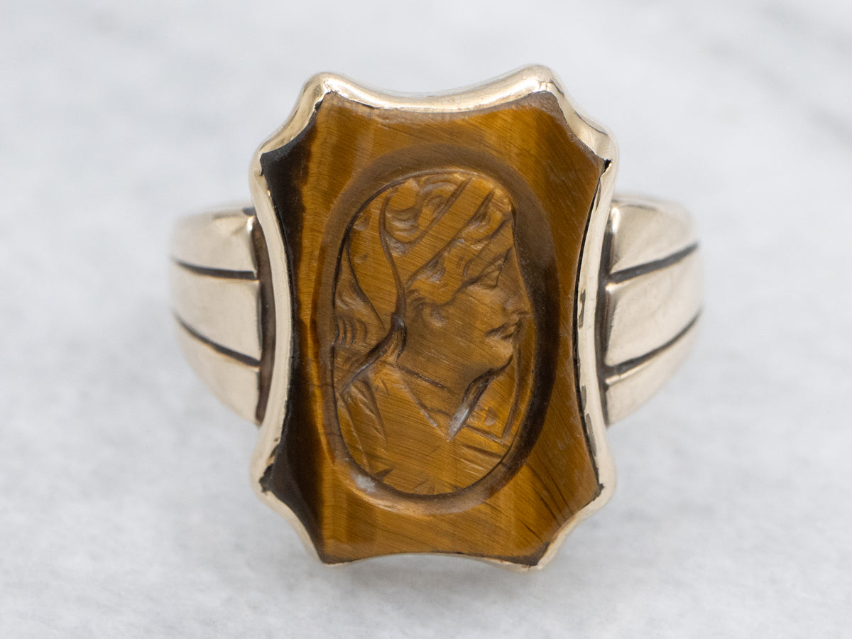 Victorian Tiger's Eye Intaglio Gold Ring