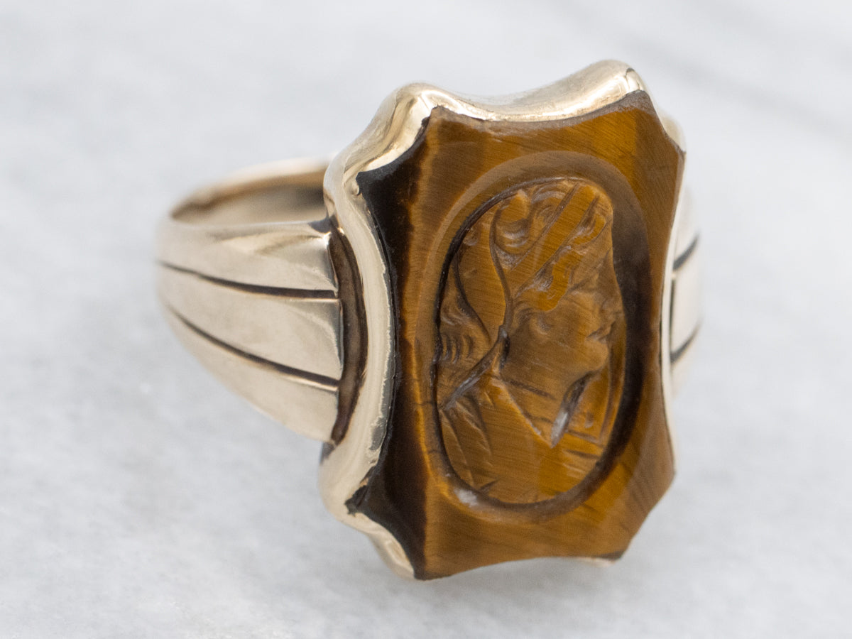 Victorian Tiger's Eye Intaglio Gold Ring