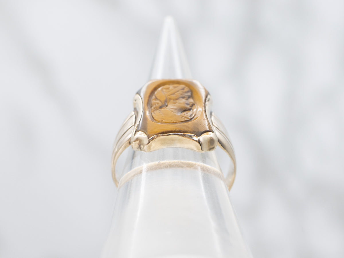 Victorian Tiger's Eye Intaglio Gold Ring