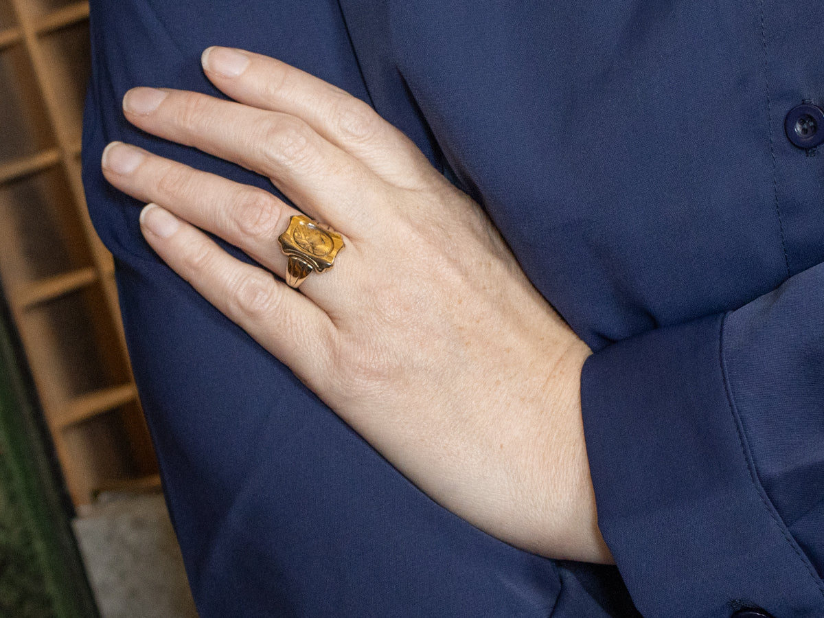 Victorian Tiger's Eye Intaglio Gold Ring
