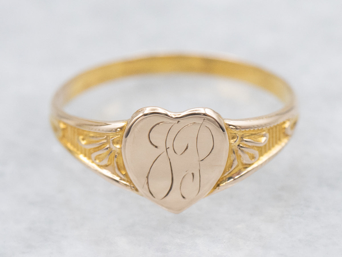 Mini Heart-Shaped Signet Ring with "JP" Initials