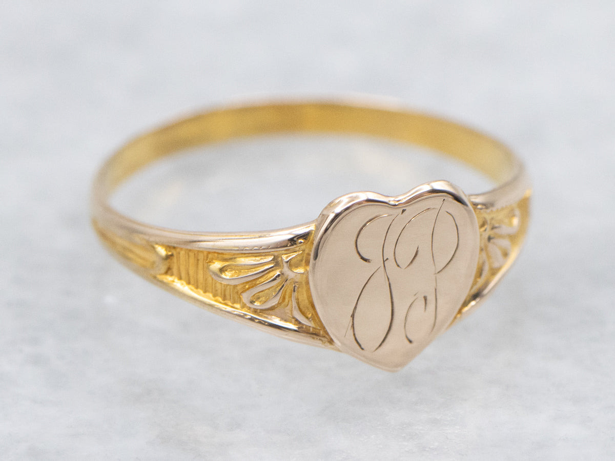 Mini Heart-Shaped Signet Ring with "JP" Initials