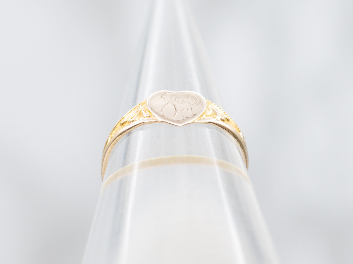 Mini Heart-Shaped Signet Ring with "JP" Initials