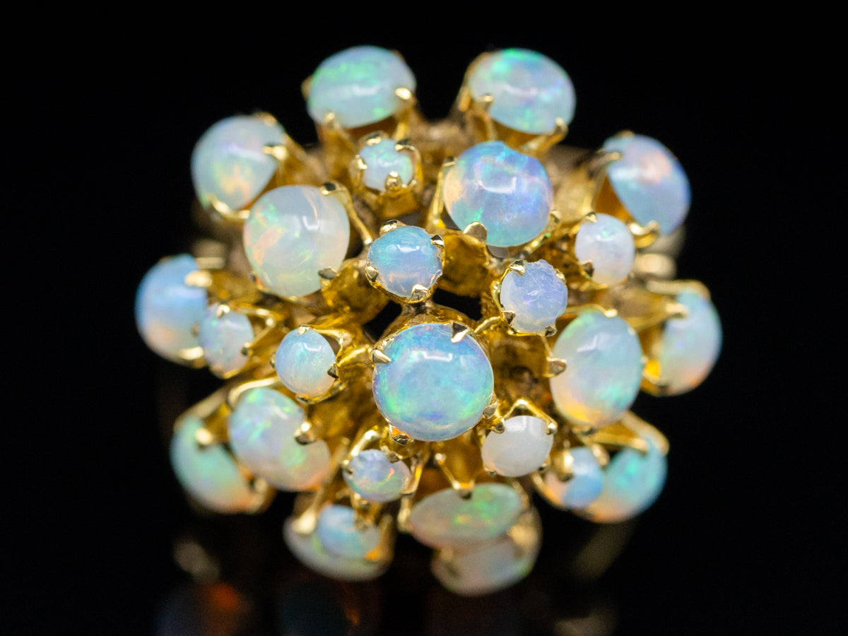 Atomic Opal and Gold Cluster Cocktail Ring