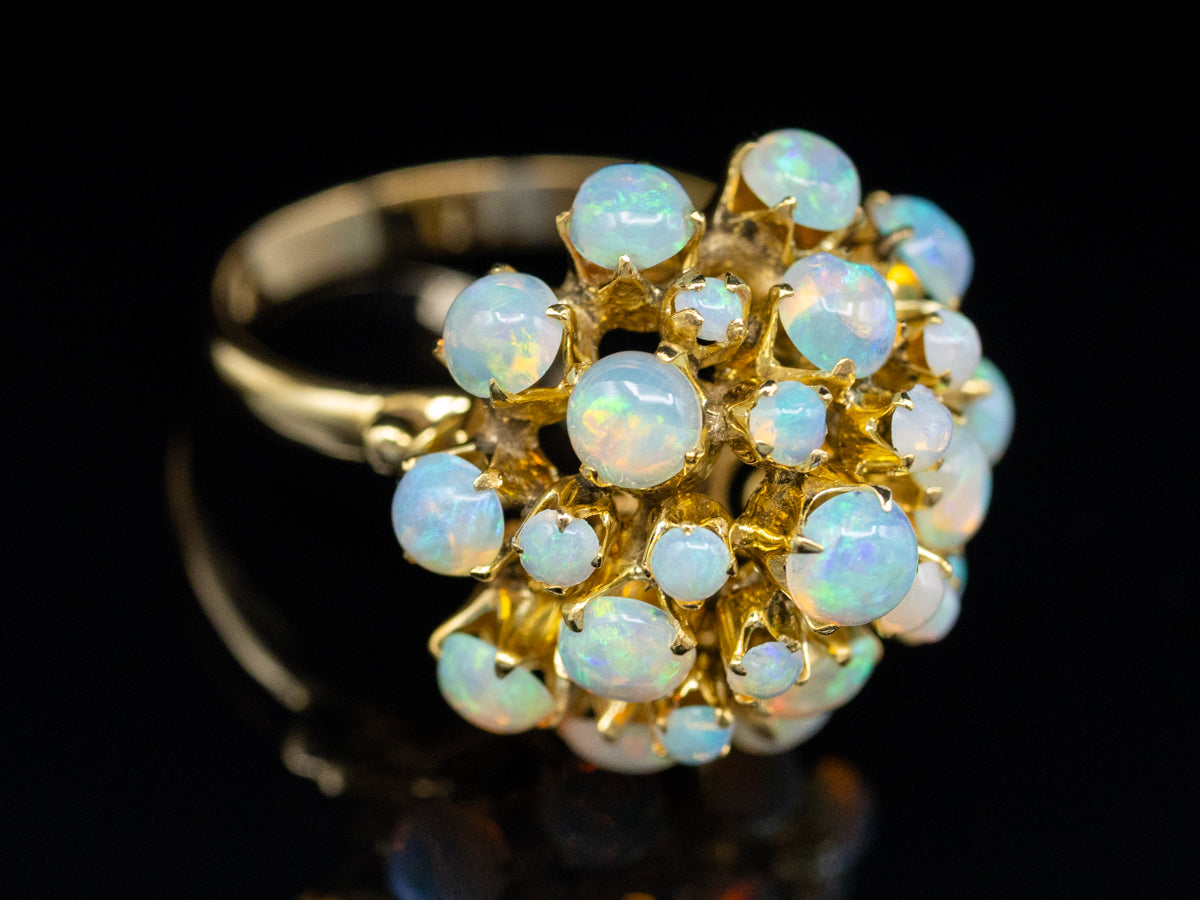 Atomic Opal and Gold Cluster Cocktail Ring
