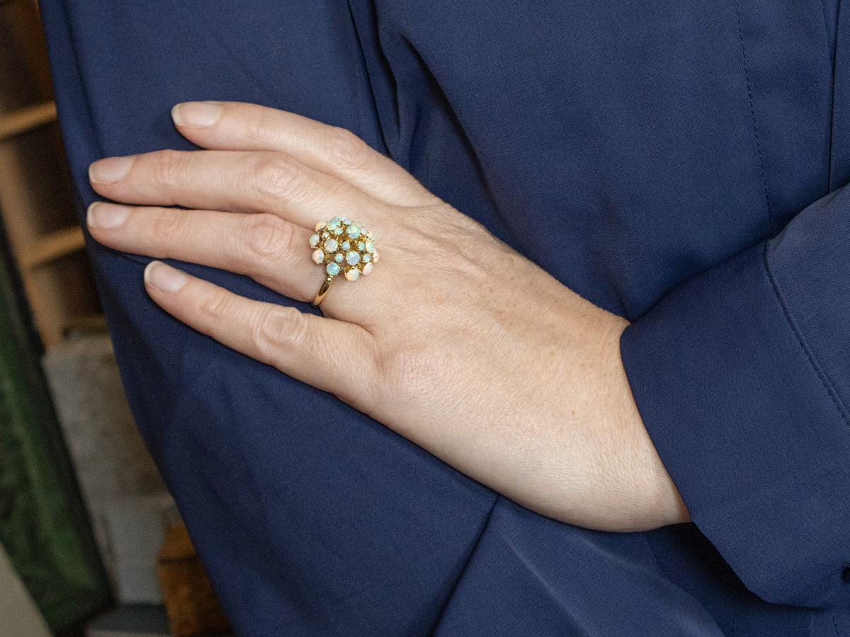 Atomic Opal and Gold Cluster Cocktail Ring