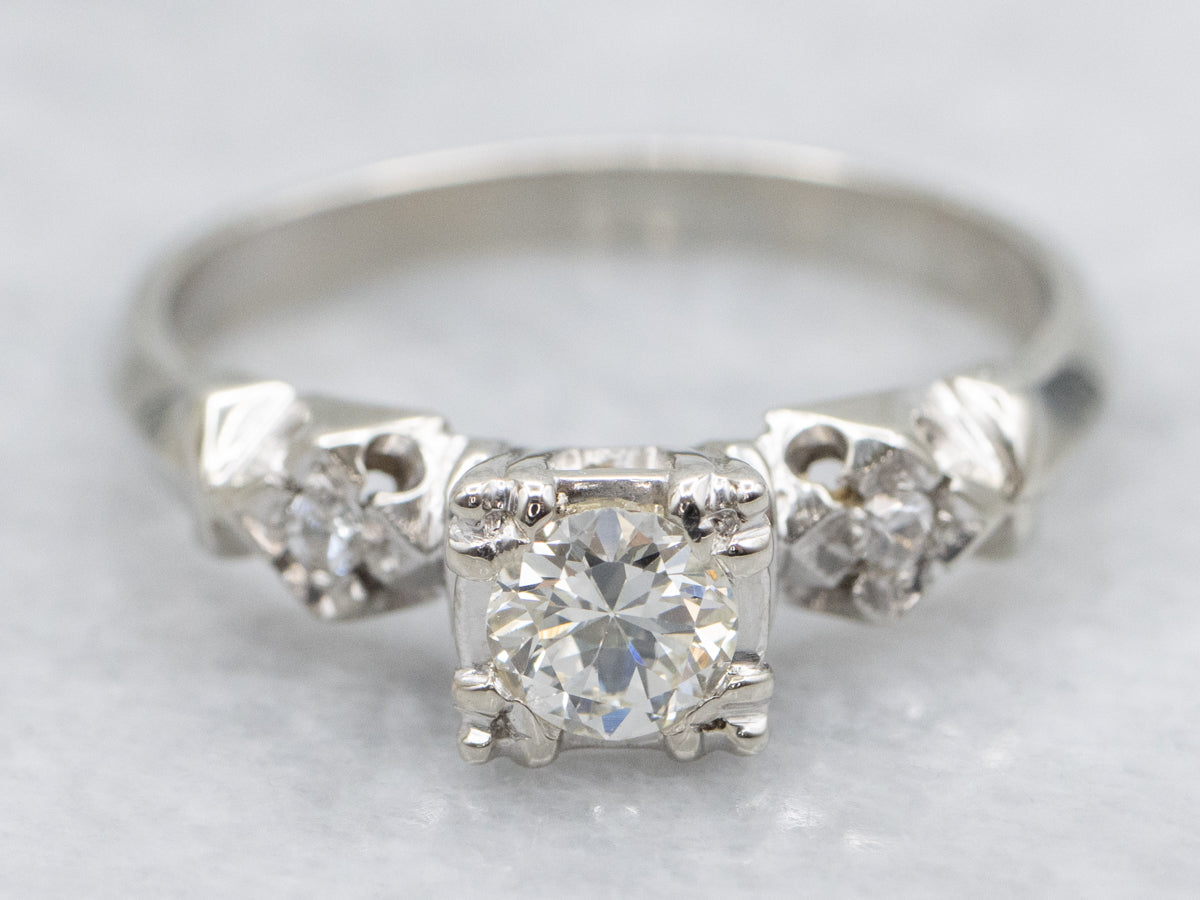 Vintage European Cut Three Stone Engagement Ring