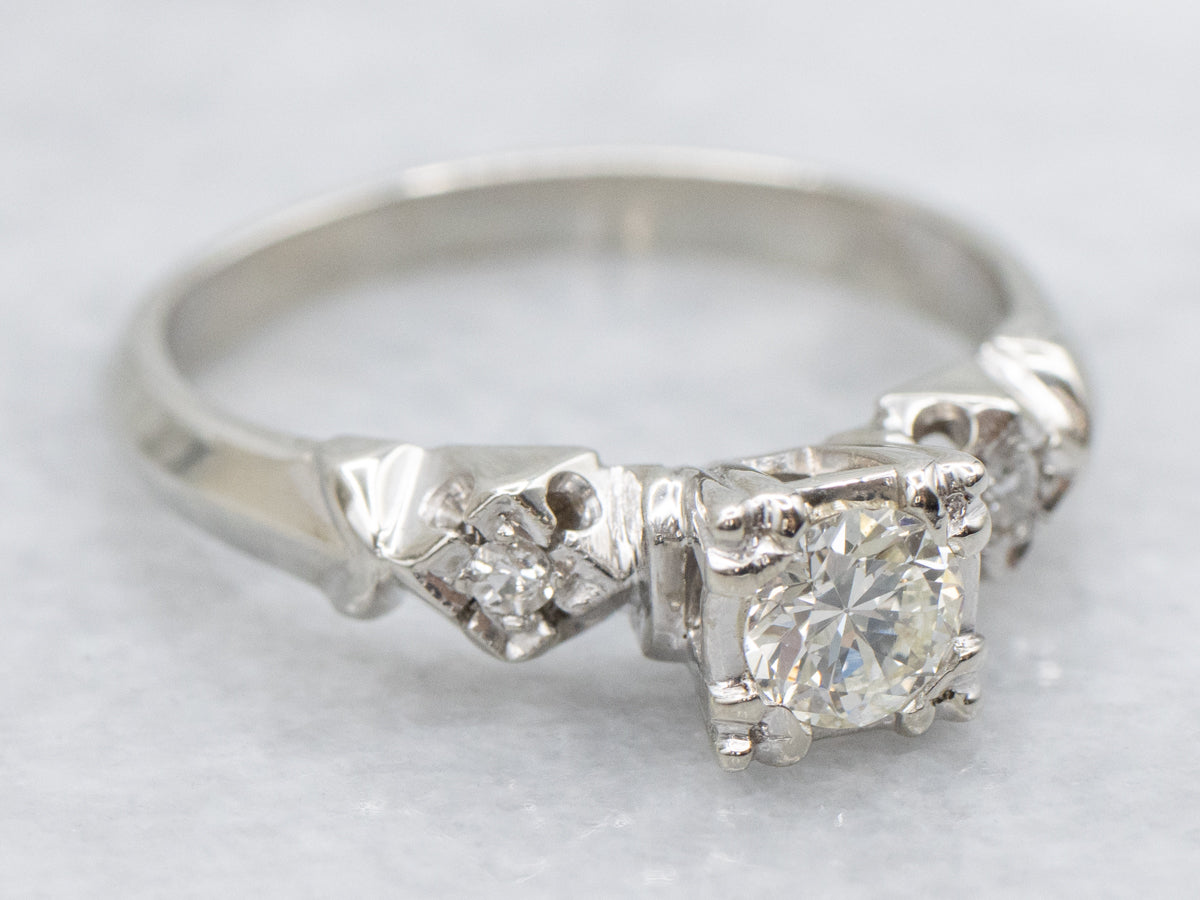 Vintage European Cut Three Stone Engagement Ring