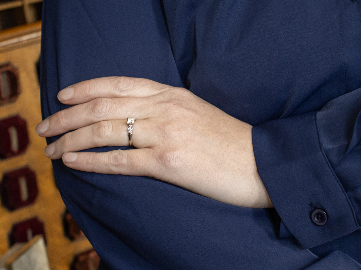 Vintage European Cut Three Stone Engagement Ring