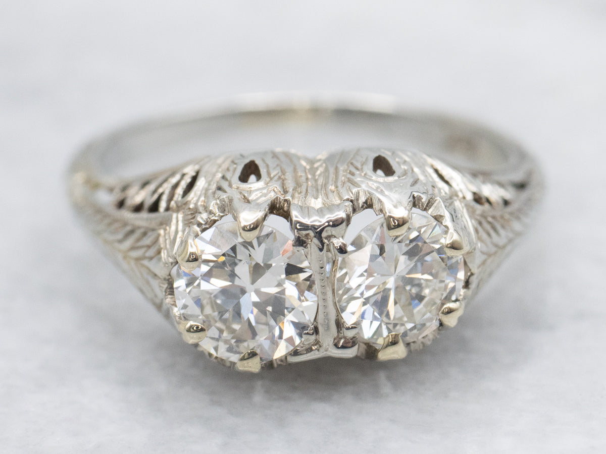 Double Old European Cut Diamond Antique Engagement Ring