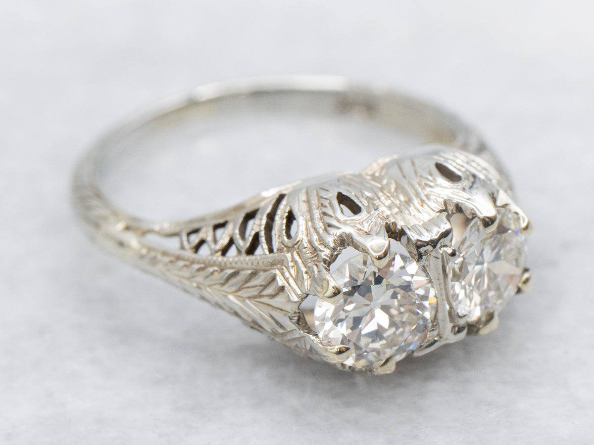 Double Old European Cut Diamond Antique Engagement Ring