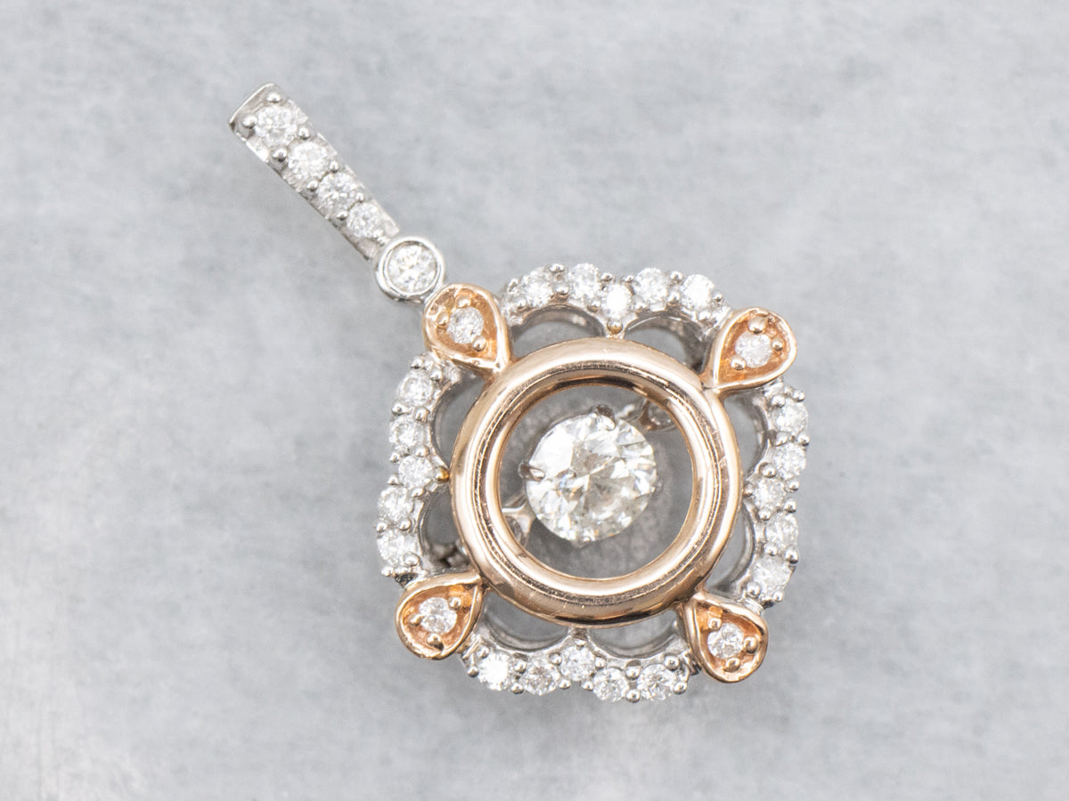 Modern Gold Floating Diamond Drop Pendant