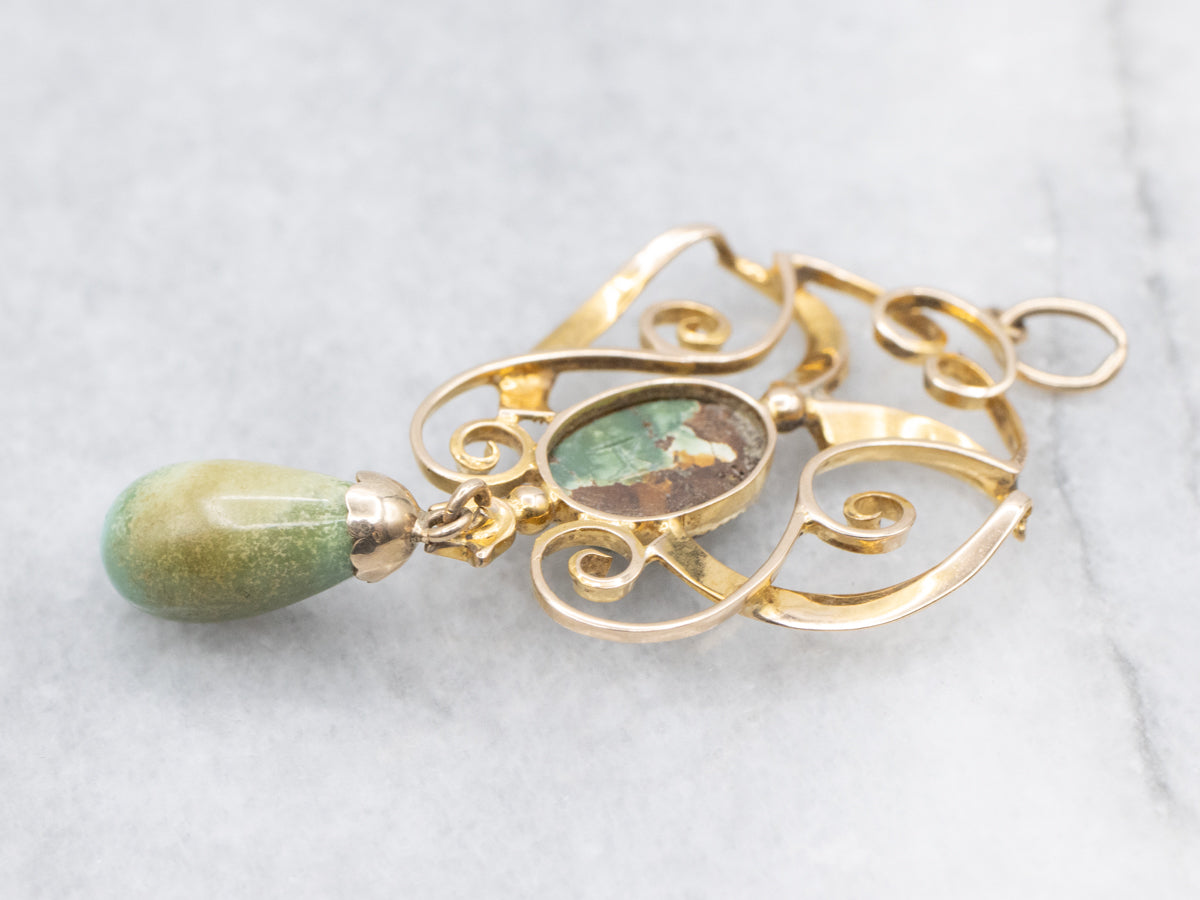 Antique Belle Époque Turquoise and Seed Pearl Pendant